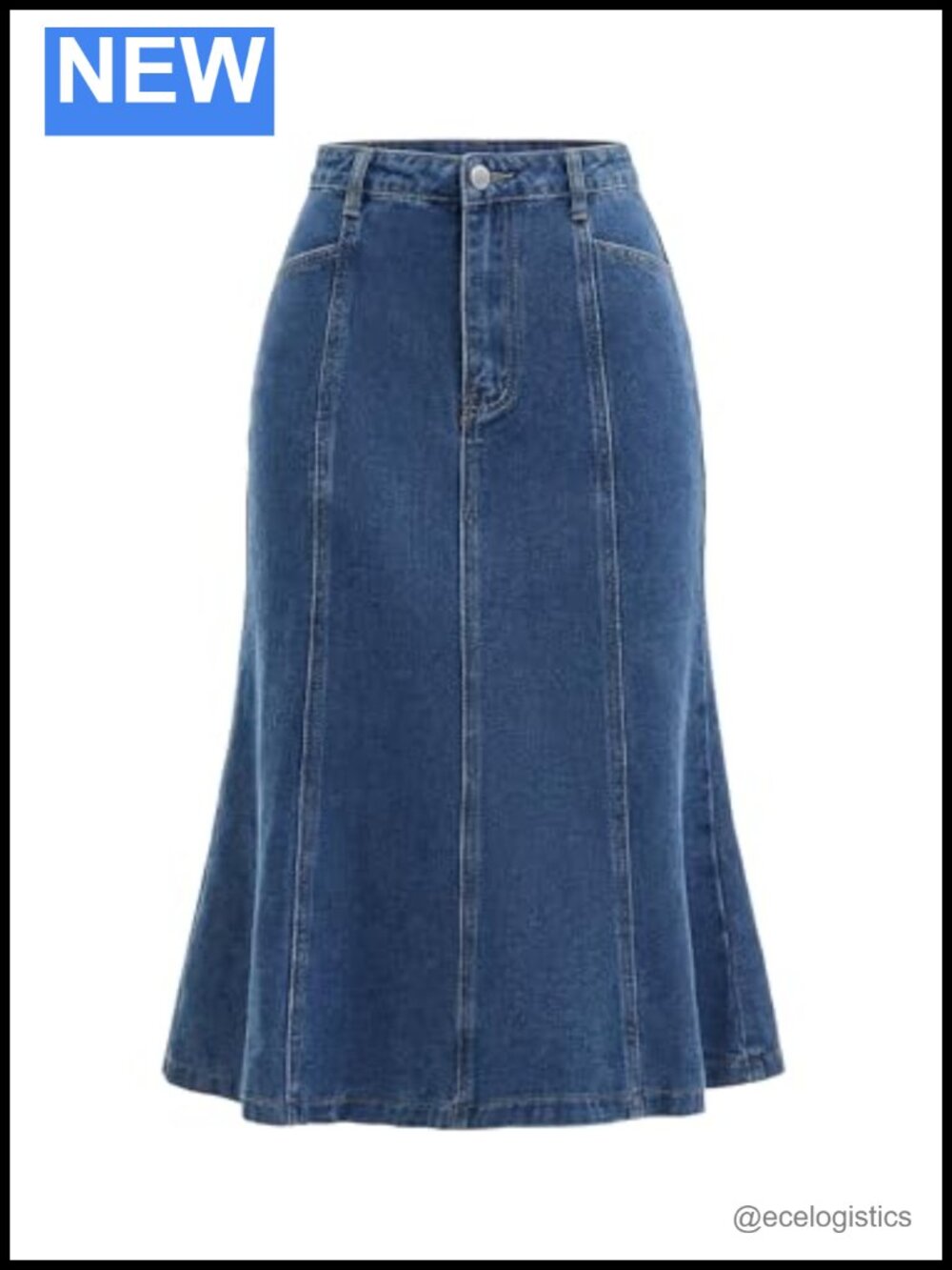 Fishtail Denim Midi Skirt High Waisted Flared Casual Jean Skirt